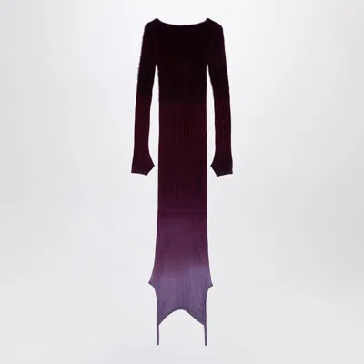 Attico Elegant Ribbed Crew Neck Dress In Purple And Burgundy