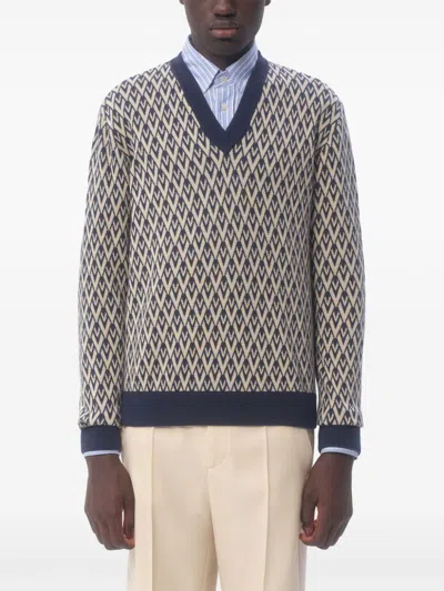 Valentino Geometric Zigzag Knitwear With V-neck Design