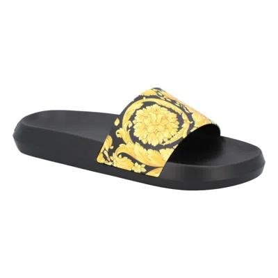 Versace Baroque Print Rubber Slide Sandals In Black