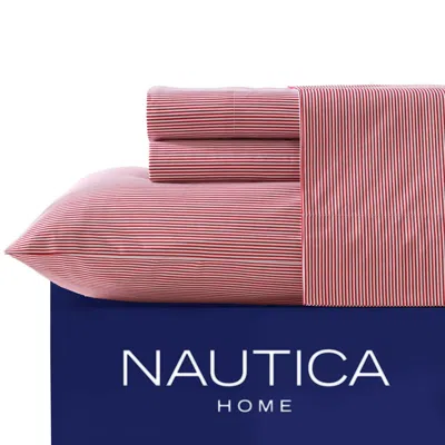Nautica Penny Pinstripe Red Full Sheet Set