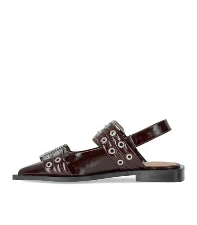 Ganni Black Croco Print Slingback Ballet Flat Shoe With Buckles In Red