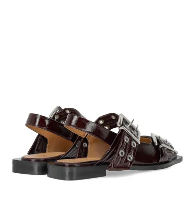 Ganni Black Croco Print Slingback Ballet Flat Shoe With Buckles In Red