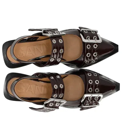 Ganni Black Croco Print Slingback Ballet Flat Shoe With Buckles In Red