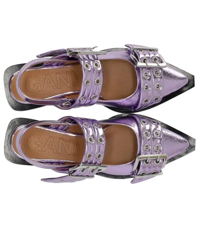 Ganni Women's Metallic Feminine Buckle Ballerinas Sneaker In Violet