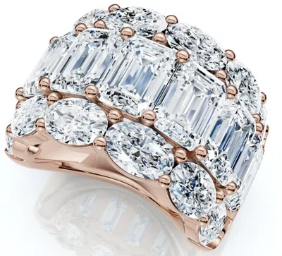 Pompeii3 12.30ct Diamond Wide Fashion Ring Emerald & Oval Cut Gold Lab Grown Band In Multi