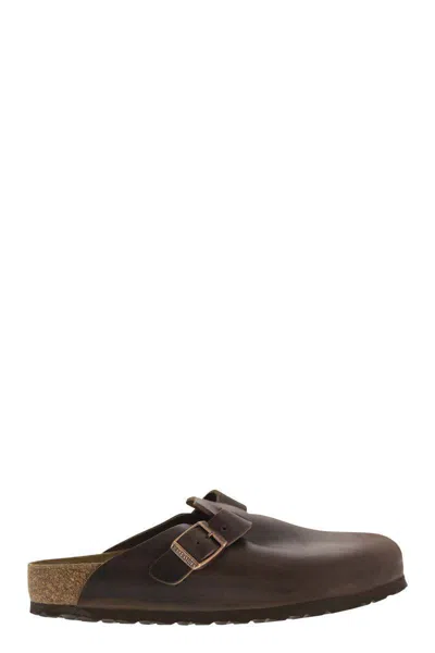 Birkenstock Leather Boston Slippers Buckle Detail In Brown