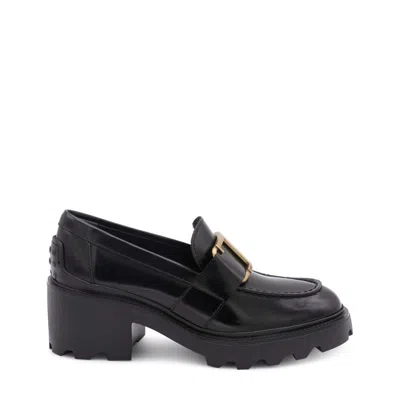 Tod's Shiny Leather Logo Buckle Chunky Loafers In Black