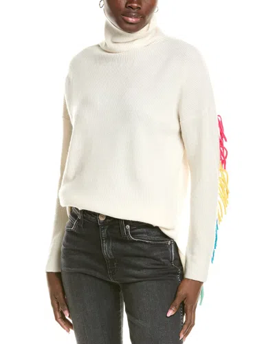 Brodie Cashmere Wool & Cashmere-blend Rainbow Fringe Funnel Sweater In White