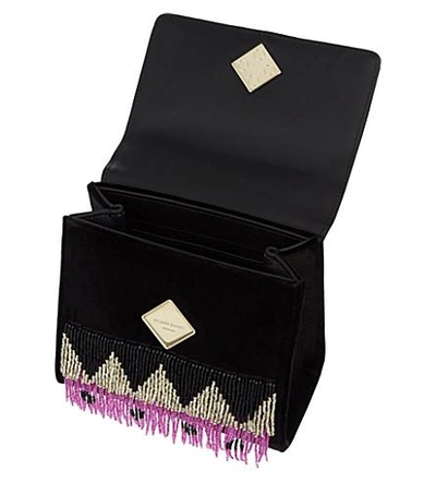 Shop Les Petits Joueurs Alex Disco Fringe Velvet Handbag In Black