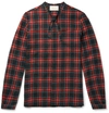 GUCCI SLIM-FIT NECK-TIE CHECKED WOOL AND COTTON-BLEND FLANNEL SHIRT
