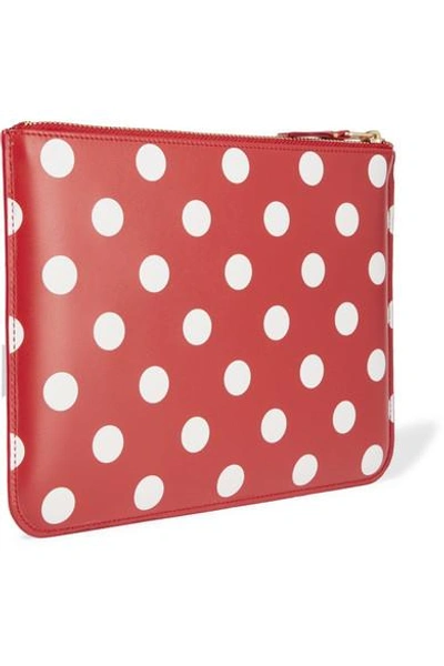 Shop Comme Des Garçons Polka-dot Leather Pouch In Red