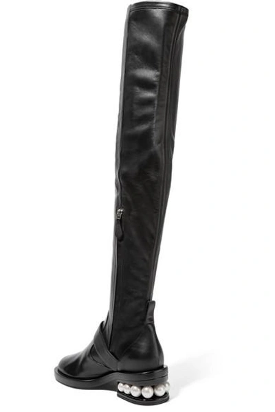 Shop Nicholas Kirkwood Casati Embellished Leather Over-the-knee Boots In Black