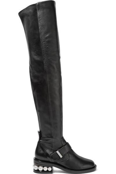 Shop Nicholas Kirkwood Casati Embellished Leather Over-the-knee Boots In Black