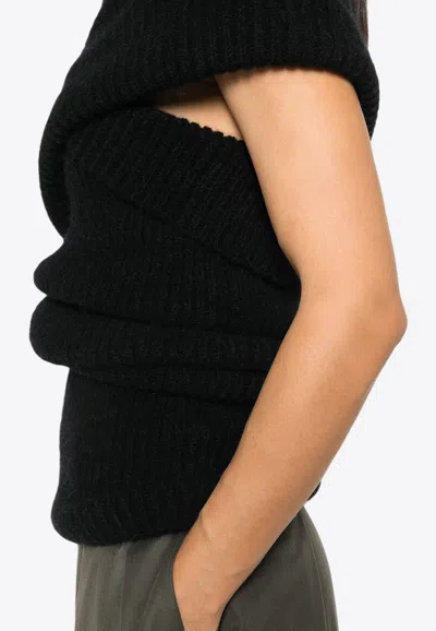 Rick Owens Asymmetric Draped Knitted Top In Black