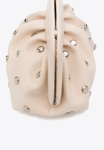 Themoirè Bios Faux Leather Studded Clutch In Eggshell