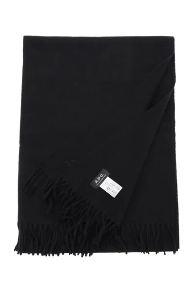 Apc A.p.c. Alix Brodée Black Virgin Wool Scarf