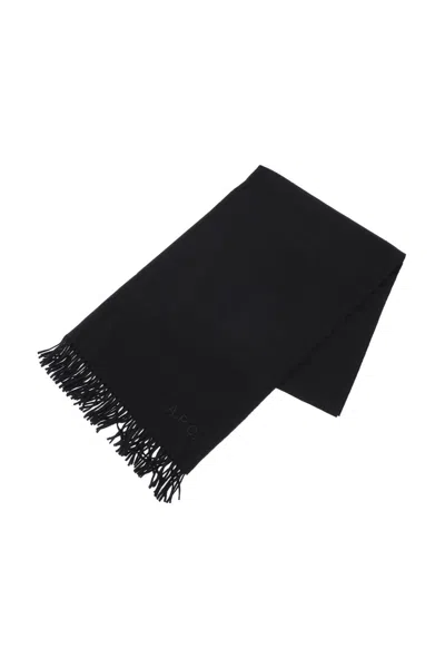 Apc A.p.c. Alix Brodée Black Virgin Wool Scarf