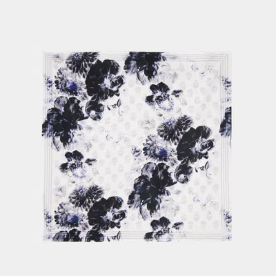 Alexander Mcqueen Silk Foulard With Chiaroscuro Floral Motif In White