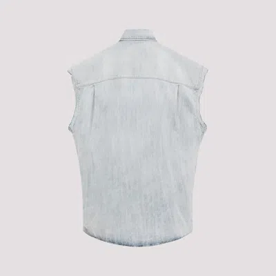Balenciaga Light Blue Ripped Sleeve Cotton Shirt