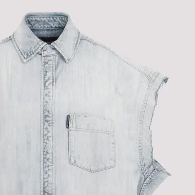 Balenciaga Light Blue Ripped Sleeve Cotton Shirt
