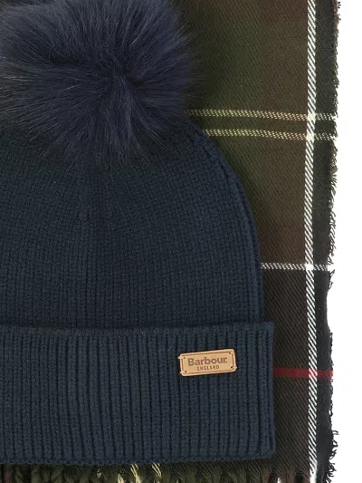 Barbour "dover" Check Pattern Scarf And Beanie Set