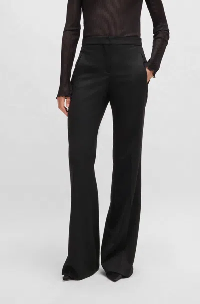 Hugo Boss Regular-fit Flared Trousers In Wool Twill