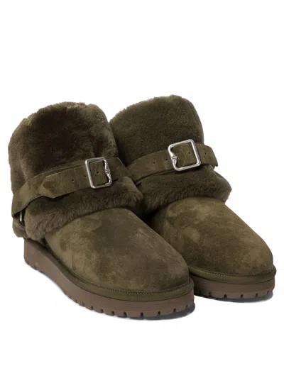 Burberry Man Ankle Boots Military Green Size 9 Shearling In Green