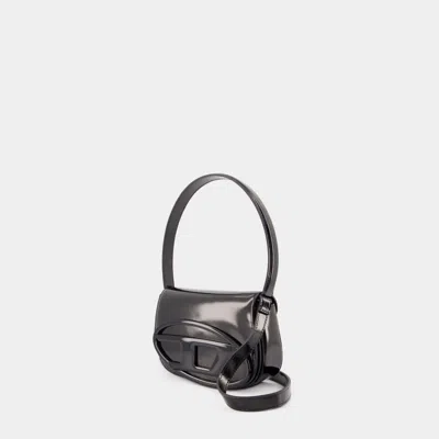 Diesel Twin-double-pouch Embossed-leather Shoulder Bag In Black