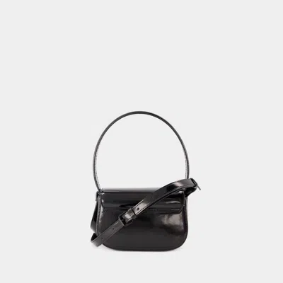 Diesel Twin-double-pouch Embossed-leather Shoulder Bag In Black