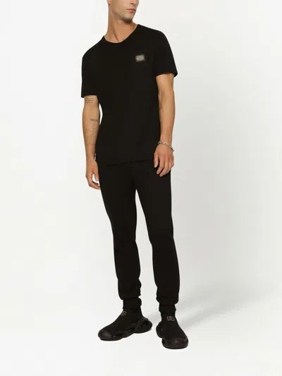 Dolce & Gabbana Black T-shirt With Logo Tag Detail On The Front In Cotton Man