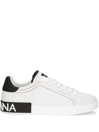 Dolce & Gabbana Calfskin Nappa Portofino Sneakers For Men In White