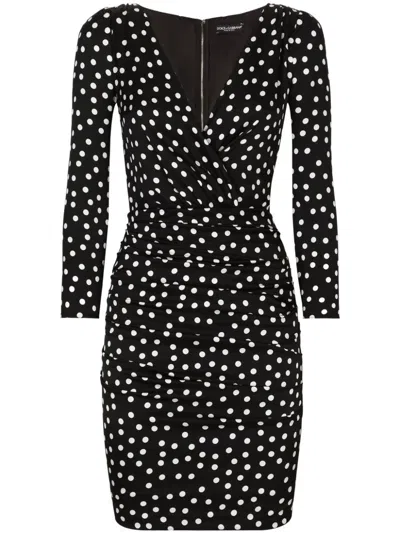 Dolce & Gabbana Polka Dot-printed Plunging V-neck Mini Dress