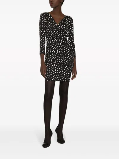 Dolce & Gabbana Polka Dot-printed Plunging V-neck Mini Dress