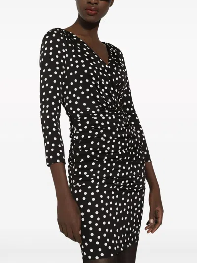 Dolce & Gabbana Polka Dot-printed Plunging V-neck Mini Dress
