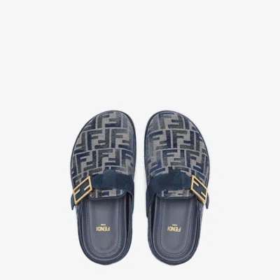 Fendi Feel Ff Jacquard Denim Flat Mules