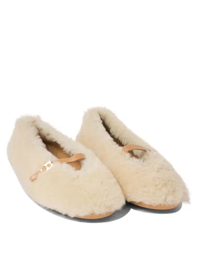 Ferragamo Shearling Hardware Round Toe Ballerinas