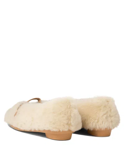 Ferragamo Shearling Hardware Round Toe Ballerinas