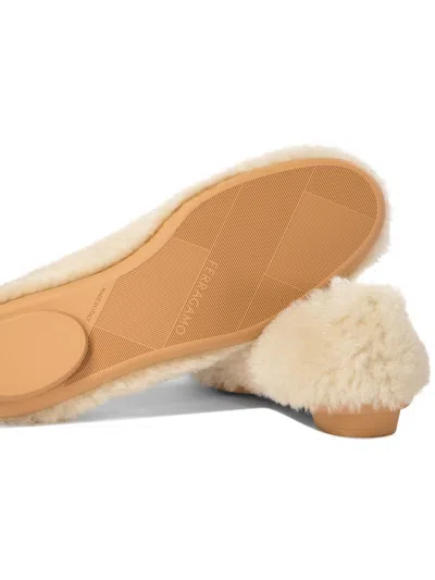 Ferragamo Shearling Hardware Round Toe Ballerinas