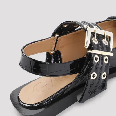 Ganni Crocodile Effect Bucked Ballerina Shoes In Black