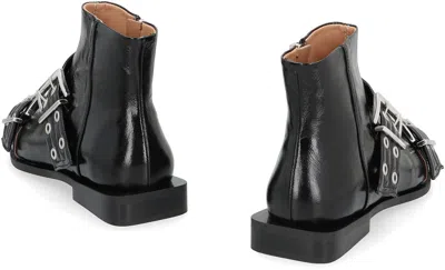 Ganni Black Wide Belt Buckle Ankle Boots