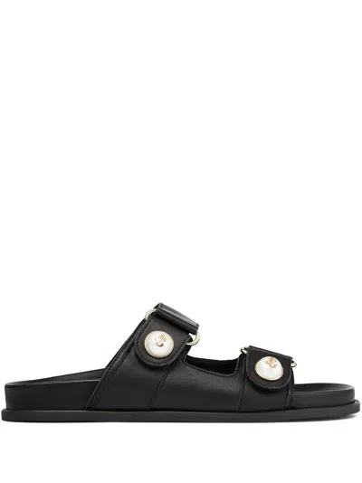 Jimmy Choo Women Black Fayence Leather Sandals, 5.5 Luxury Sandals & Floaters For Women Darveys