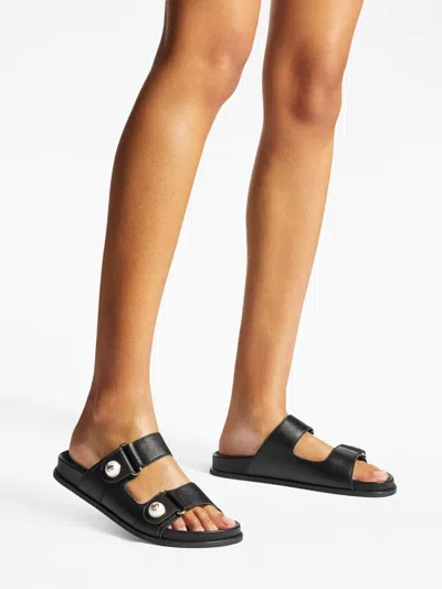 Jimmy Choo Women Black Fayence Leather Sandals, 5.5 Luxury Sandals & Floaters For Women Darveys
