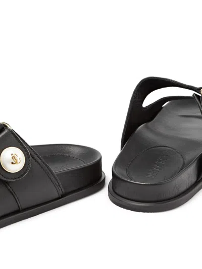 Jimmy Choo Women Black Fayence Leather Sandals, 5.5 Luxury Sandals & Floaters For Women Darveys