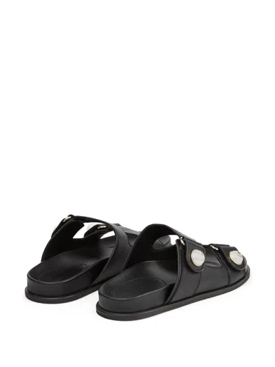 Jimmy Choo Women Black Fayence Leather Sandals, 5.5 Luxury Sandals & Floaters For Women Darveys