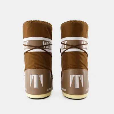 Moon Boot High Suede Boots In Cognac With Wedge Embroidery In Multi