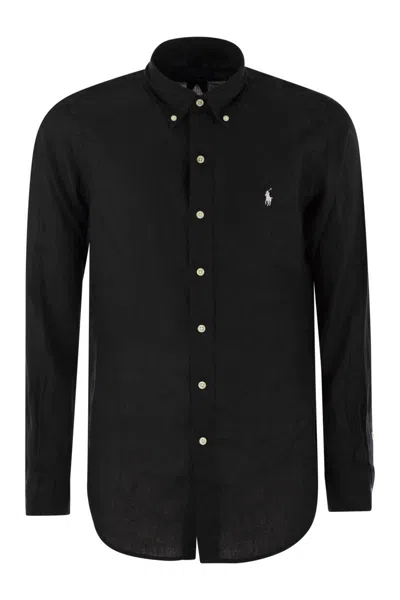 Polo Ralph Lauren Black Shirt With Button-down Collar And Pony Embroidery On The Front