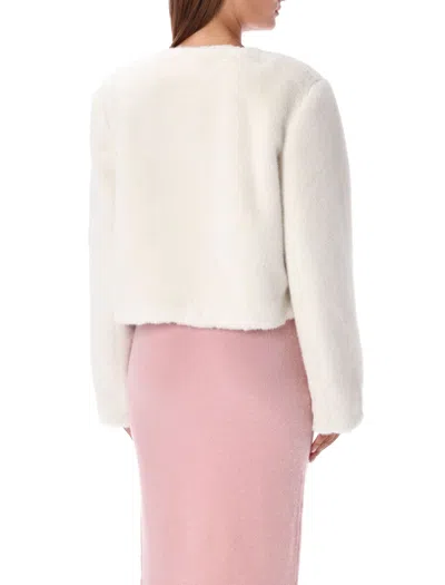 Self-portrait Womens Cream Regular-fit Flap-pockets Faux-fur Jacket