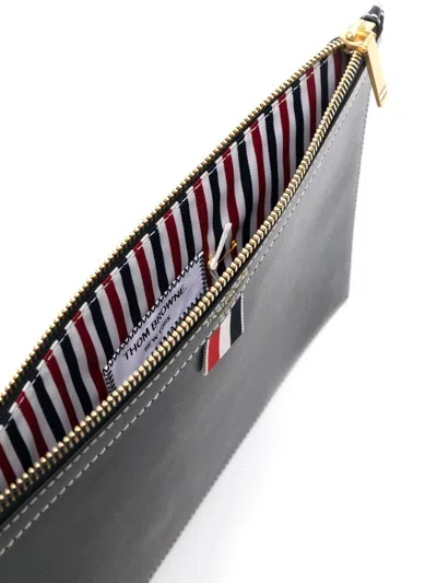 Thom Browne Navy Blue 4-bar Calf Leather Document Holder In Black