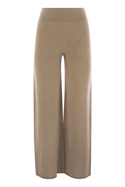 Vanisé Wide-leg Cashmere Trousers With Ribbed Waistband In Brown
