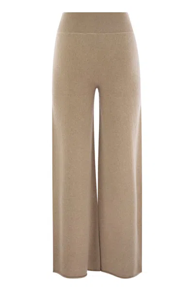 Vanisé Wide-leg Cashmere Trousers With Ribbed Waistband In Brown